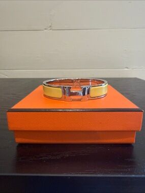 Hermès Clic Clac H Narrow Enamel Bracelet in Jaune Citron PM